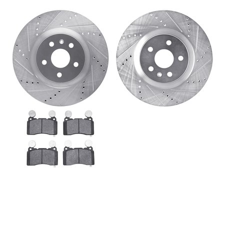 DYNAMIC FRICTION CO 7602-45007, Rotors-Drilled and Slotted-Silver with 5000 Euro Ceramic Brake Pads, Zinc Coated 7602-45007